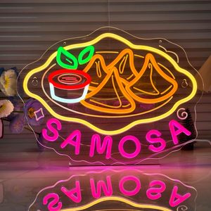 <span class=keywords><strong>Enseigne</strong></span> au néon Samosa, vente directe d'usine, design gratuit, lumières au néon, décoration murale suspendue pour restaurant indien - Product Image 6