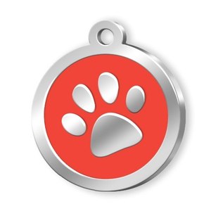 Placa de Identificación Redonda para Mascotas con Huella de Pata Roja, Etiqueta Metálica para Collar de Perro - Product Image 1