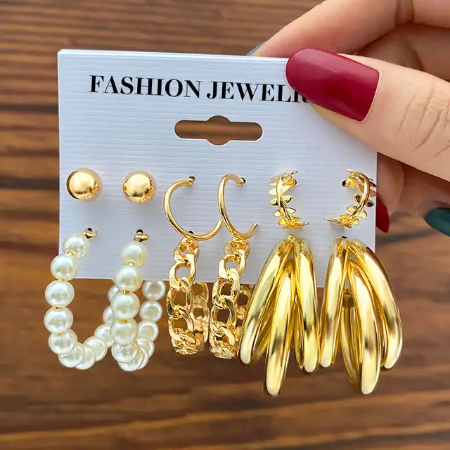 Wholesale Earrings Mixed Small Earrings Stud Crystal Pearl Gold Hoop Earrings 18k Gold Plated Trendy Alloy Picture