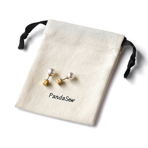 PandaSew Pochette à bijoux en toile de coton beige de haute qualité personnalisée 10x8cm, sac à cordon mignon - Product Image 3