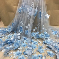 Tissus en dentelle nigériane rose de haute qualité 2021 avec broderie en maille et appliques florales 3D en tulle pour mariée