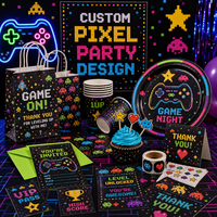 Maßgefertigte Plastik-Event-Deko Retro-Arcade-Spiel Geburtstagsparty-Zubehör Pixel-Themen-Dekorationen Geschenktüten