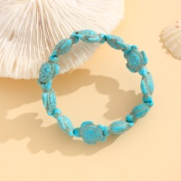 Bracelet Turquoise Tortue avec Perles Sculptées Mignonnes Motif Coquillage Hexagonal Cordon Élastique Bijou Cadeau Unisexe Runcheng
