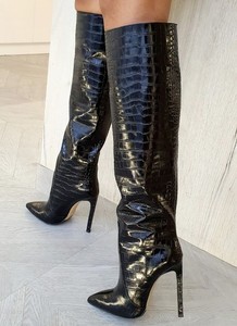 <span class=keywords><strong>Stivali</strong></span> Invernali da Donna 2023, Nuova Moda, Design di Lusso Personalizzato, Punta Affusolata, in Pelle di <span class=keywords><strong>Coccodrillo</strong></span> con Tacco - Product Image 2