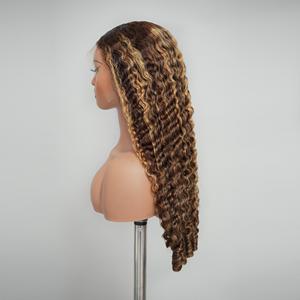 Perruque bouclée birmane sans colle, couleur 4/27 <span class=keywords><strong>avec</strong></span> mèches, pré-coupée, dentelle 13x4, cordon élastique, prête à porter, <span class=keywords><strong>cheveux</strong></span> humains - Product Image 3