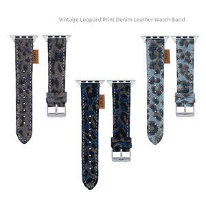 Bracelet de montre en denim imprimé léopard rétro Upro pour Apple Watch Series 10 9 8 7 6 5 SE Ultra 2, bracelet iWatch élégant et luxueux en tissu - Product Image 2