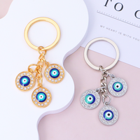 Porte-clés en métal œil turc vintage turc, finement émaillé, doré, avec cristaux brillants, bijou décoratif, breloque de sac, pendentif, amulette, vente en gros