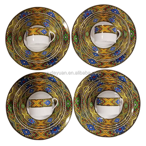Service d'assiettes à dîner éthiopiennes, 20 pièces, vaisselle de table, Design traditionnel <span class=keywords><strong>Sheba</strong></span>, art érythréen, noir - Product Image 3