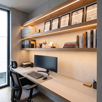 Étagère de bureau en bois véritable sur mesure de 15 pouces de profondeur avec éclairage LED intégré pour la présentation de certificats et de trophées dans les salles de réunion