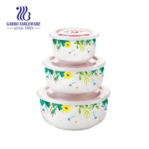 中国批发瓷器厨房配件定制花贴花3 pcs食品新鲜密封碗套，带Pp盖