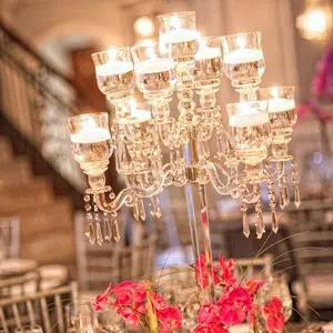 Fabrik verkauf Glaszylinder groß 9 Köpfe glänzend große Hochzeit Silber Kerzenhalter Kandelaber für Veranstaltungen
