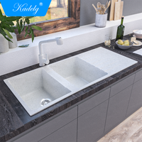 Installation sous plan de cuvette double multifonction de haute qualité approuvée CE Nettoyage facile Évier de cuisine moderne en granit noir