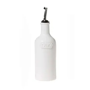 优雅批发优质空石器白色陶瓷橄榄油瓶，带喷口和漏斗，用于储油