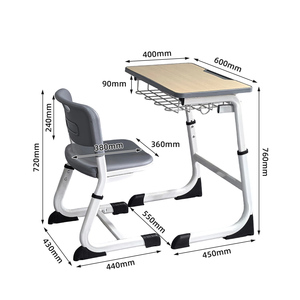 Venta Mayorista Mobiliario Escolar Set Escritorio Antiescoliosis Altura Regulable y Silla Fácil Desmontaje Diseño Metálico Usado - Product Image 4