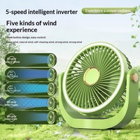 Nouveau ventilateur de bureau en plastique, recharge USB, avec lumière nocturne, faible bruit, 5 vitesses, longue durée de vie de la batterie, pour dortoir d'étudiant, bureau