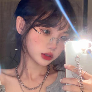 Nouvelles lunettes de soleil sans monture en métal pour femmes YC5220 B2 UV400, légères, catégorie 1, verres PC, style coréen, tendance - Product Image 1