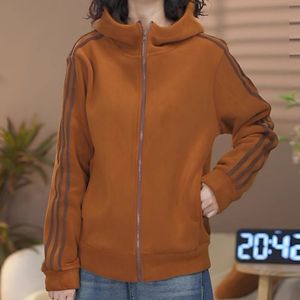 Women's Hooded Sweatshirt Warm Orange Fleece Lined Thickened Zipper Front Loose Fit Autumn Wear - Product Image 1