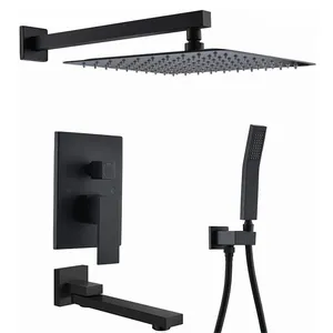 Hot Black Bathroom Shower Hot And Cold Shower Mixer In Wall Mounted Rain Concealed Shower Set