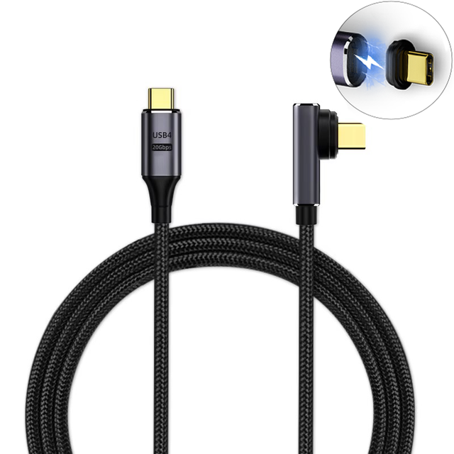 Angle 90 Degree Magnetic PD 100W USB Type c Male Cable Durable Nylon Braid Wire 20Gbps Fast Speed 8K HD Video Charger for Laptop