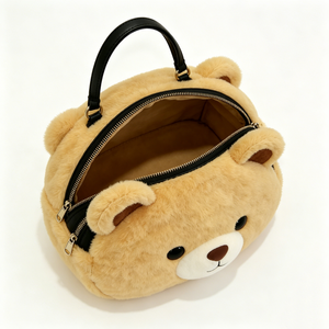 Bolso de mano de peluche con forma de oso, Bolso de peluche suave de oso Teddy, Bolso tote de peluche con cara de oso adorable, Bolso de mano con cara de oso esponjosa - Product Image 3
