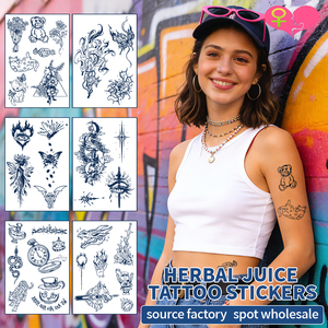 Nouveaux autocollants de tatouage semi-permanents résistants à l'eau, à base de plantes, pour le visage, motifs fleurs et petits animaux - Product Image 1