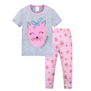 Pigiama in Cotone per Bambini e Bambine con Stampe Cartoon, Set da 2 Pezzi con Maniche Corte e Pantaloni Lunghi, Abbigliamento da Notte Neutro per Bambini - Product Image 3