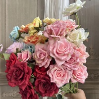 Rose artificielle à 3 têtes KW-F179, en soie, à fleurs bouclées, pour la décoration florale de mariage