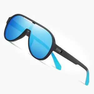 New TR Unisex Blue One-Piece Large Frame Sunglasses Fashionable European American Style Dazzling Polarized Lenses UV400 Optical