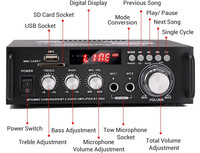 Mini amplificateur HiFi domestique BT-298A 40W+40W 12V/220V avec lecteur de carte, radio et karaoké