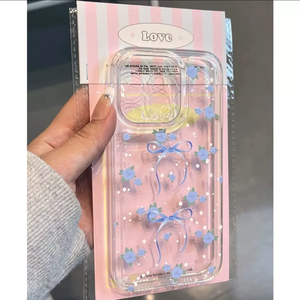 Custodia per telefono con fiore fiocco blu per <span class=keywords><strong>iPhone</strong></span> <span class=keywords><strong>11</strong></span> custodia <span class=keywords><strong>iPhone</strong></span> 13 12 14 15 Pro Max XR XS X 7 8 Plus <span class=keywords><strong>Cover</strong></span> morbida antiurto trasparente per ragazza - Product Image 2