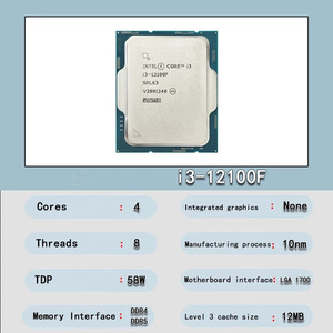 สำหรับ I3หลัก12100F 3.3 GHz 4-core 8-Thread CPU Processor 7 L3 = 12M 60W LGA 1700 I3-12100F I3-12100F I3-12100F - Product Image 3
