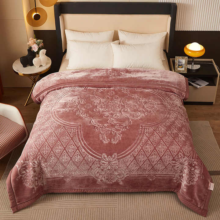 Raschel Blanket Polyester Doublelayer Thick Blanket Winter Warm Flower