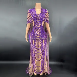 Novance Y2359-G womens designer inspired clothing purple sequined high quality long evening dress tropical vestidos de verano