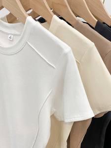 <span class=keywords><strong>2023</strong></span> été poisson os élégant femmes classique basique t-shirts couleur unie col rond raglan couture à manches courtes T-shirt femme - Product Image 5