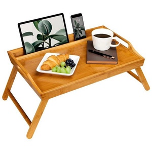 <b>Folding</b> Bamboo Tray <b>Table</b> 55.4x34.3x25cm Trestle Base Minimalist Design For <b>Outdoor</b> Breakfast Work Laptop Use - Product Image 1