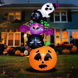 Decoración inflable de Halloween para jardín exterior con luz LED de calabaza, fantasma, gato negro, araña y murciélago. - Product Image 5