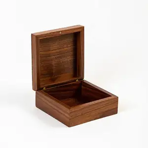 사용자 정의 나무 선물 포장 상자 작은 사각형 호두 나무 유품 보석 보관 결혼 반지 상자 힌지 마그네틱 뚜껑