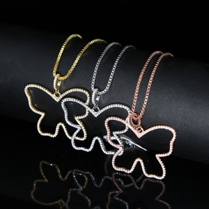 Khuyến mãi Micro Pave rõ ràng Cubic Zirconia CZ lớn rỗng bướm khung 41 + 10cm Hộp chuỗi Iced out CZ Phụ Nữ Mặt Dây chuyền vòng cổ - Product Image 1