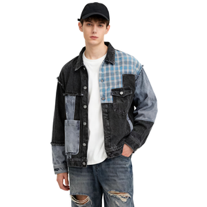 TKAN393 personnalisé automne Vintage marque hommes Denim veste en détresse détails Unique tissu bloquant Patchwork lavé vêtements d'extérieur - Product Image 2