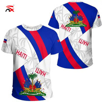 T-shirt à col rond 100% polyester, couleurs du drapeau haïtien, produits de la série Haïti, logo personnalisé, vêtements à drapeau haïtien, t-shirts
