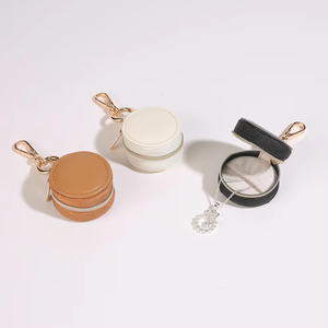 Round Leather Jewelry Box With Zipper Closure For Necklace Earring <b>Storage</b> Pink Green Blue Colors - Product Image 2