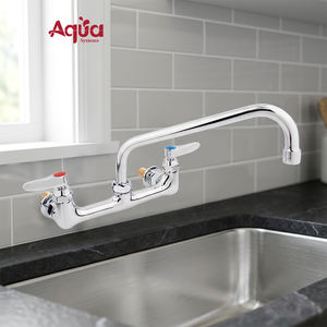 Grifo de Cocina de Doble Manija para Agua Fría y Caliente, Montado en la Pared, Grado Comercial, con Caño Largo Giratorio - Product Image 1