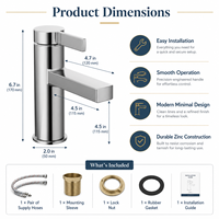 Mitigeur de lavabo monocommande contemporain en chrome poli avec bec de type « Block Spout » et aérateur, en zinc, pour salle de bain