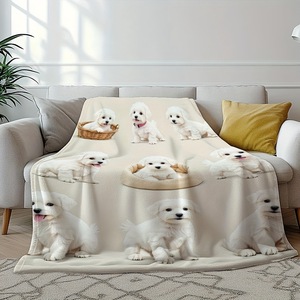 Manta con Estampado de Perro Maltese, Manta Impresa Digitalmente, Venta al por Mayor de Fábrica. - Product Image 5