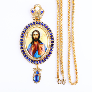 ZD009 Plaqué Or Byzantine Icône Pendentif Collier pour Église Orthodoxe <span class=keywords><strong>Prêtres</strong></span> Évêque Pectoral Décoration Engolpion Panagia - Product Image 4