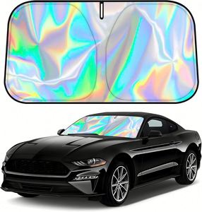 Windshield Sun <b>Shade</b> for Accessories Iridescent Reflective Front <b>Window</b> Protector Block UV Heat Foldable 2 Layers 300D Material - Product Image 1