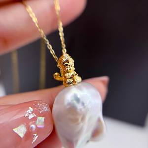 Composants de bijoux Wukong, accessoires de perles DIY, pendentif en argent S925, collier rond mignon de 10-13 mm, support vide - Product Image 3