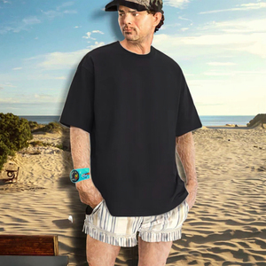 T-shirts en tricot surdimensionnés en polyester/coton, style streetwear, 220 grammes, coupe ample, manches courtes avec motif pour hommes - Product Image 2