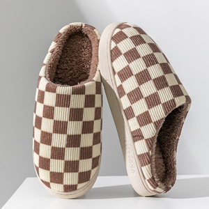 Unisex Checkerboard for Slippers Soft Winter Warm Plush Fur Anti-Slippery <b>Cushioning</b> for Home Indoor Use Wholesale for Autumn - Product Image 5