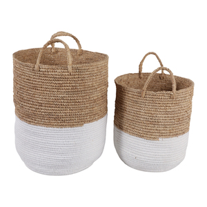 Cesti rotondi intrecciati con base bianca per la conservazione e l'organizzazione domestica, set di cesti decorativi in corda di cotone - Product Image 5